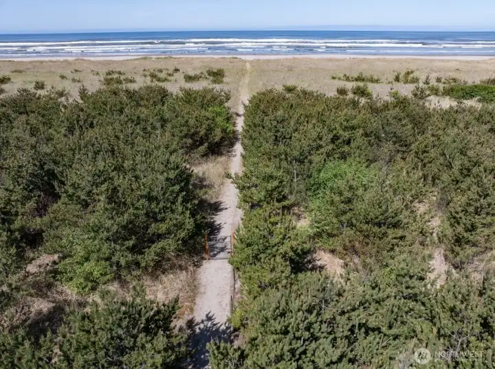 Pathway with gate to the Pacific Ocean.