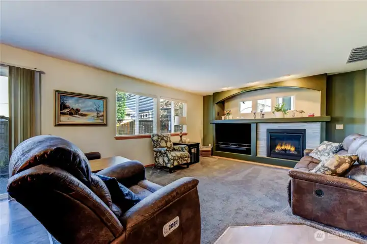 family room with new fireplace