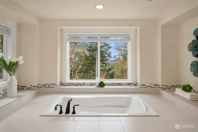 Primary bath overlooking the valley. Great privacy here