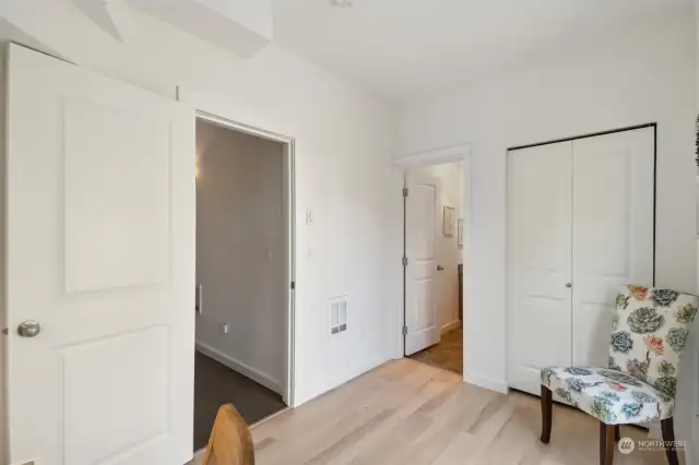 The back bedroom on main floor has a full bath.