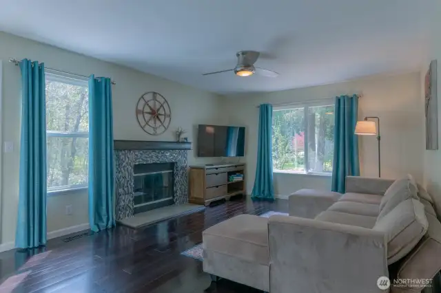 Great room with a natural gas fireplace