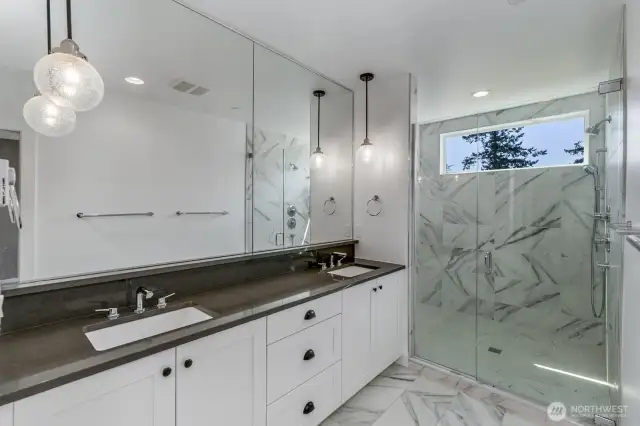 The primary bath with walk in shower.