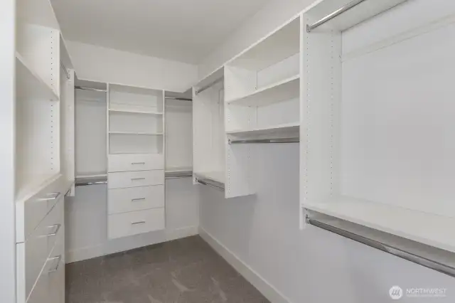 The primary beroom walk in closet.