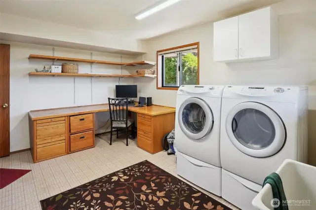 Large lower-level utility room with built in desk
