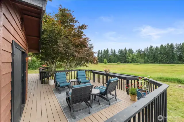 Take in stunning views from the deck, where the beauty of the land and the quiet of country living come together.