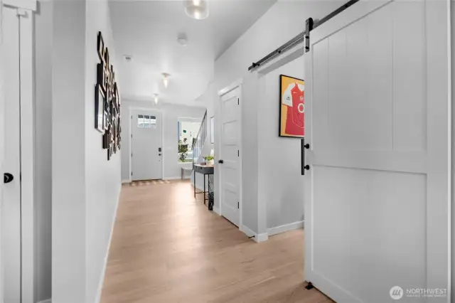 Looking back towards hallway with office on right