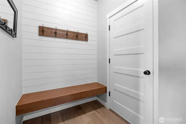 Bench seating off of garage