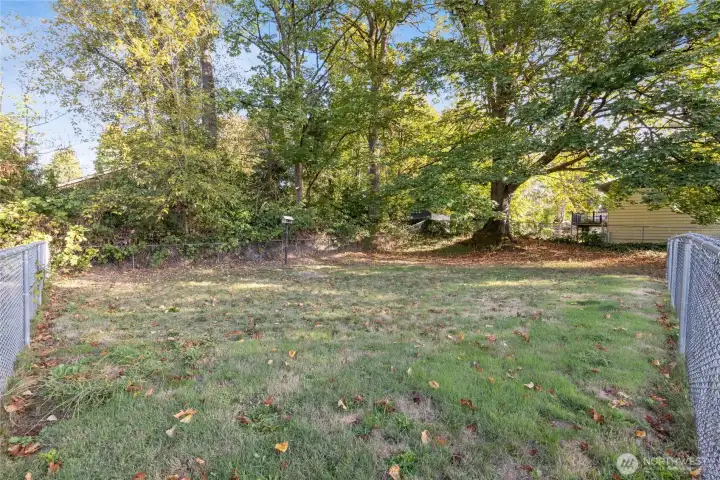Fully fenced flat area above home in backyard