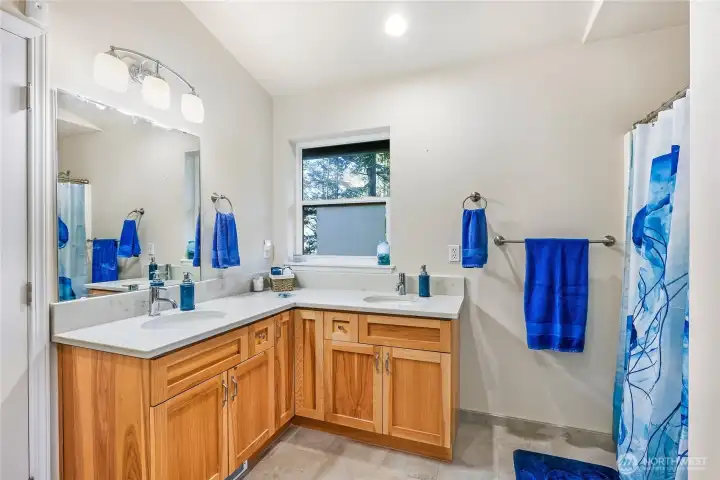 Upstairs bathroom with room for a washer and dryer
