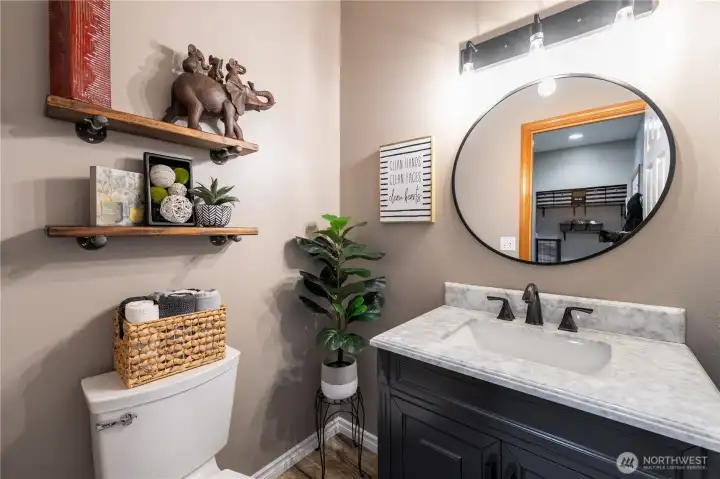Updated Half Bath w/Live Edge Floating Shelves