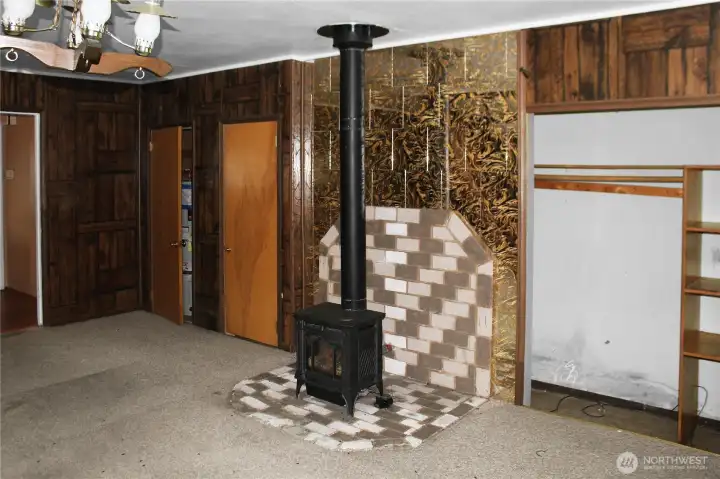 fireplace in recreation room