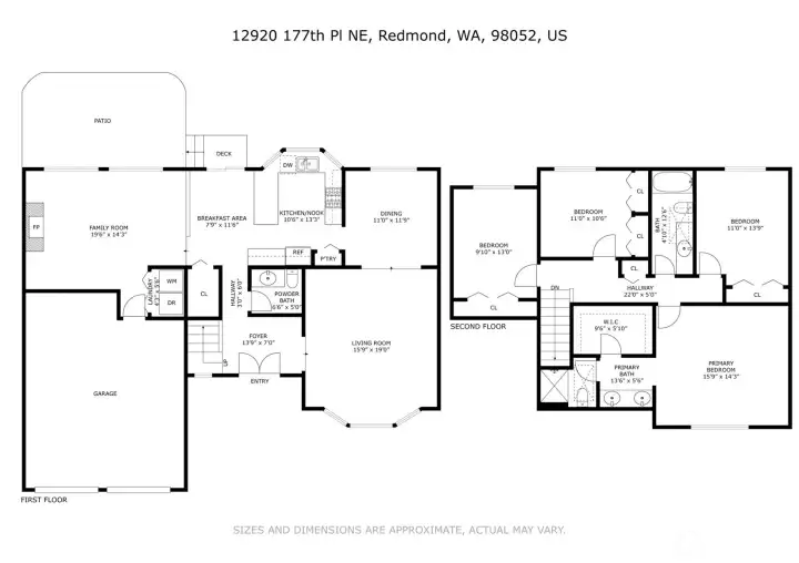 The measured floorplan provides a clear view of room locations and approximate dimensions, helping buyers understand the home’s efficient flow and livability. The main floor offers distinct gathering spaces, a convenient powder bath, laundry room, and backyard access, while the second floor includes four bedrooms, a walk in closet in the primary suite, private primary bath, and a full hall bath serving the secondary bedrooms.
