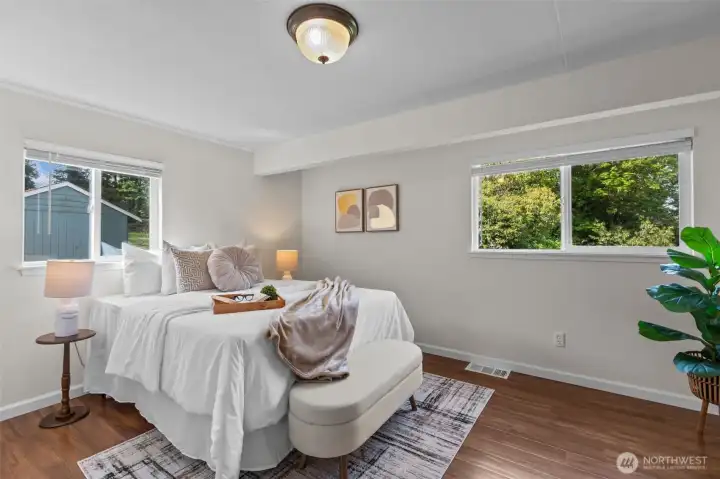 Large 2nd bedroom on main with views of Sinclair Inlet - watch the Ferries pass by
