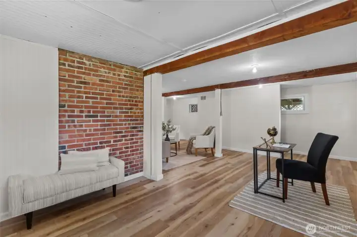 Real brick walls and exposed wood beams add to that country charm
