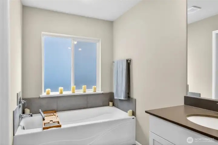 Separate Soaking Tub in Primary