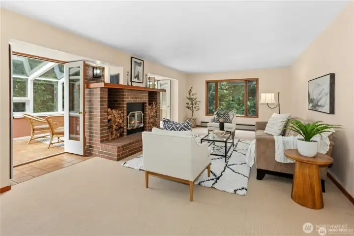 Large Den with beautiful fireplace