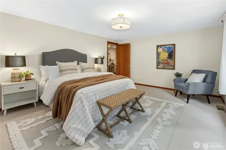 Primary Bedroom with views of the parklike backyard
