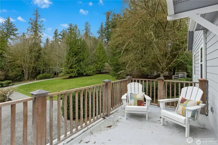 ADU spacious and inviting deck with views of the front yard landscape