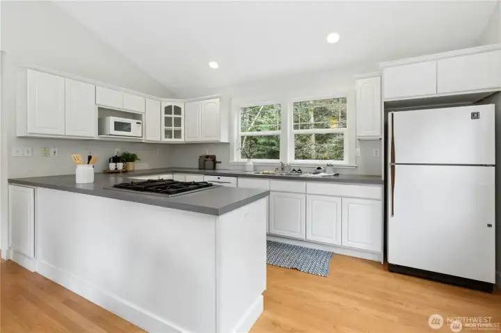 ADU kitchen with propane stove and tons of cabinet space