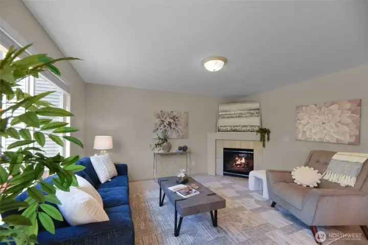 Living room on main floor and gas fireplace