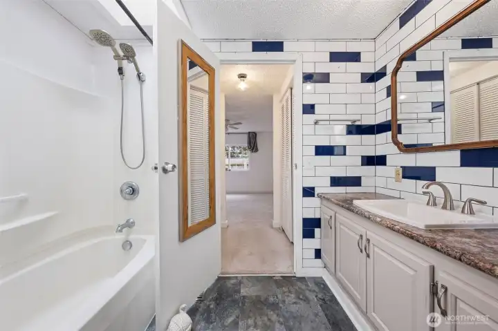 Master bath with separate walk in shower