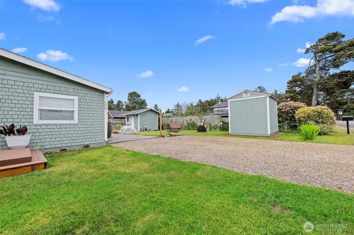 Showing the yard, garden and the studio