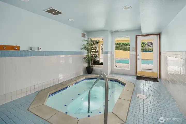 Relaxing indoor spa and hot tub offering residents a private retreat to unwind and rejuvenate year round. Relaxing indoor spa and hot tub offering residents a private retreat to unwind and rejuvenate year round.