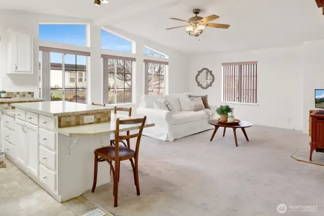 Vaulted ceilings and fan in 2nd living room