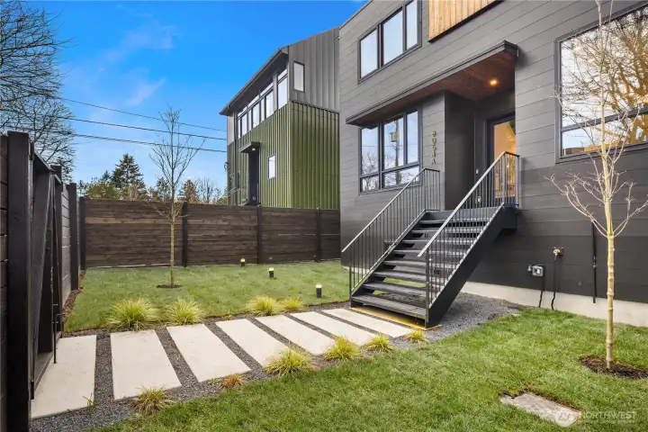 Private, fully fenced yard with coded entry for xtra security.