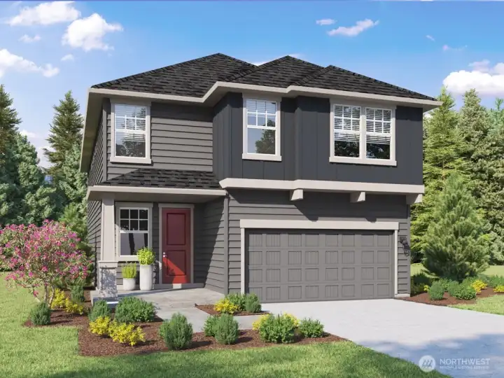 Bridgewater Plan Marketing Rendering - Depictions of homes or other features are artist conceptions. Hardscape, landscape, and other items shown may be decorator suggestions that are not included in the purchase price and availability may vary. No view is promised. Views may also be altered by subsequent development, construction and tree growth and landscaping.