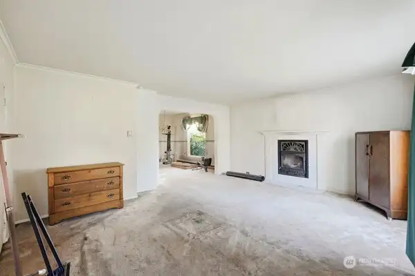 Wood fireplace in living room