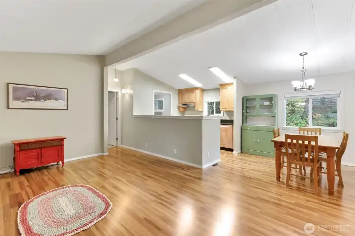 Large great room area is open to the dining area and kitchen.