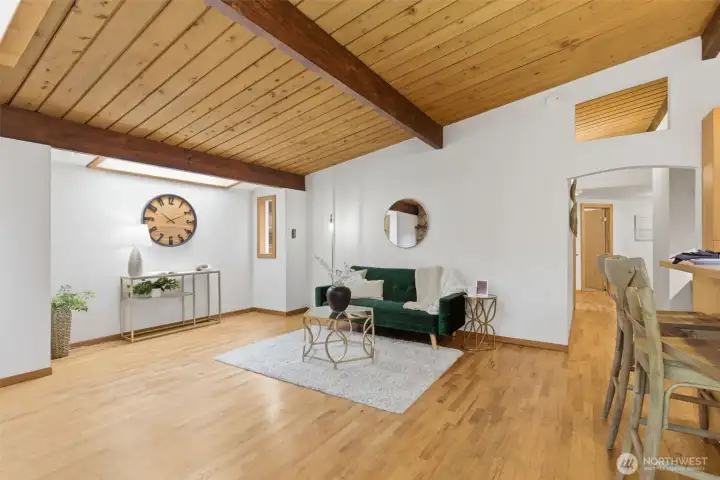 Beautiful wood line ceilings, open beams and so much character!