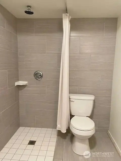 walk-in shower and toilet