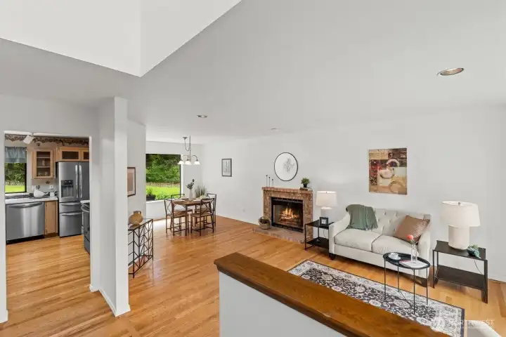 Extensive hardwood floors through the living, dining, kitchen and family rooms.