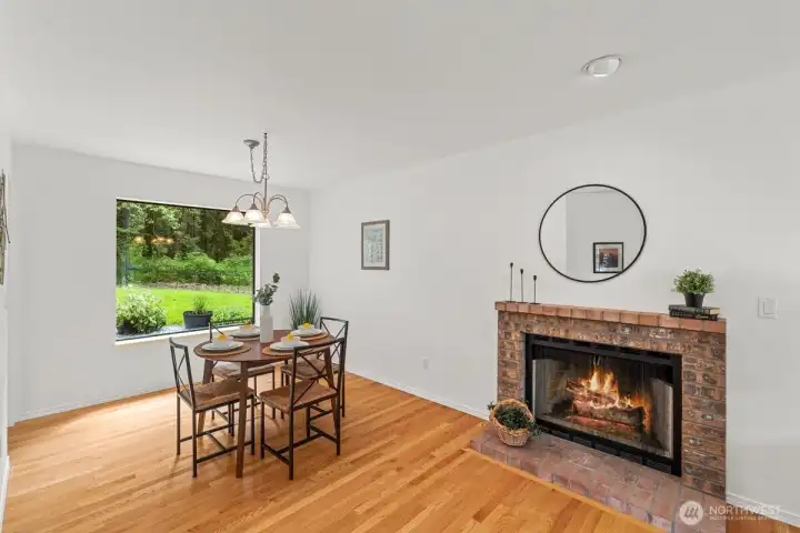 What a gorgeous view of the green back yard from this large picture window.