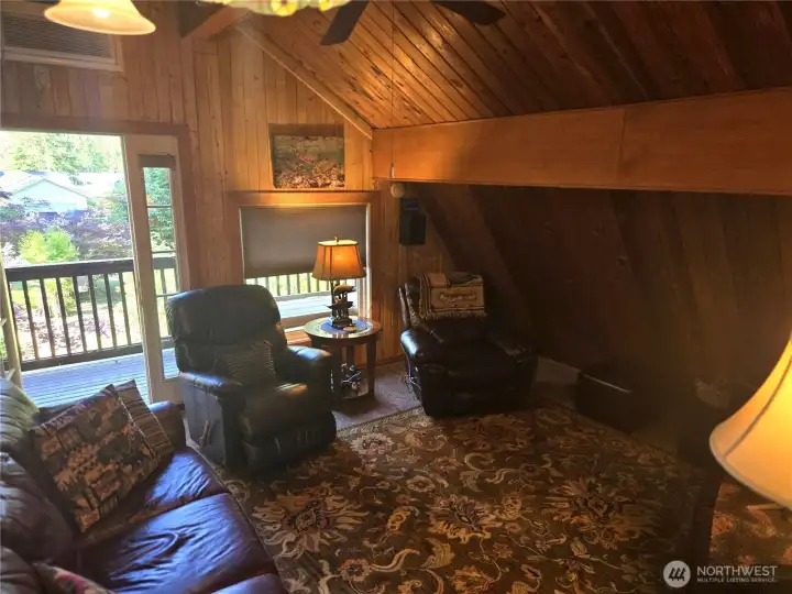 Your loft space leads to a great covered upper deck.