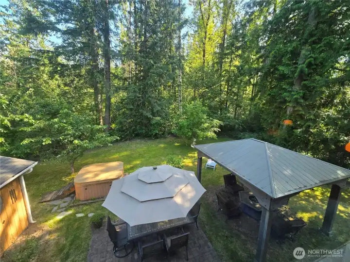 Looking down from upper bedroom to your wonderful outdoor entertaining space.