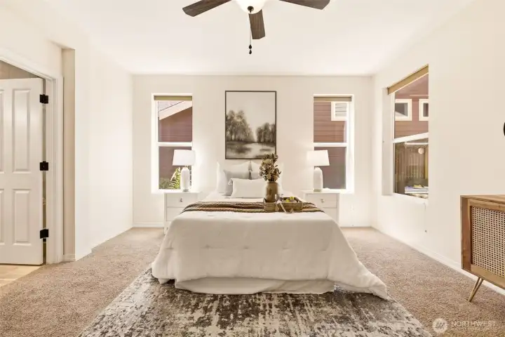 Primary Bedroom. Dual windows fill the space with natural light, framing a spacious layout with room to unwind. Primary Bedroom. Dual windows fill the space with natural light, framing a spacious layout with room to unwind.