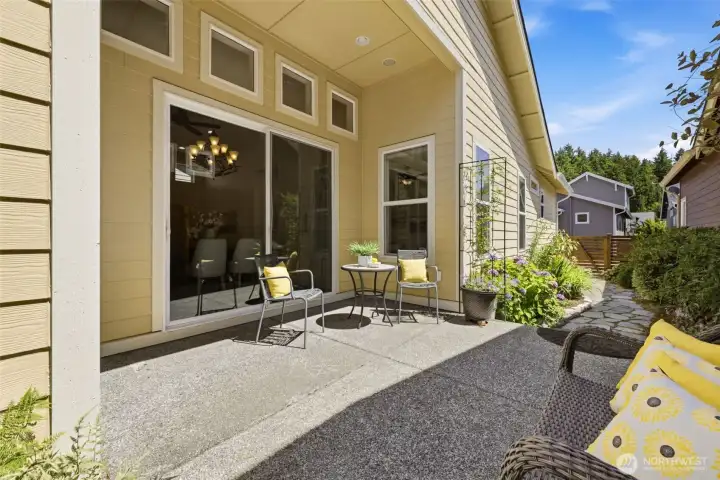 Covered Patio. A shaded outdoor living space with seating for dining and relaxing year-round. Covered Patio. A shaded outdoor living space with seating for dining and relaxing year-round.