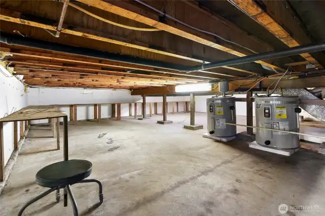 Photo shows the finished crawl space with concrete floor-exceptional storage!