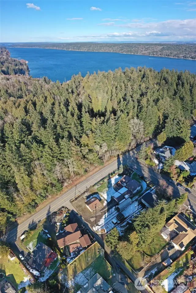 View from above looking East-Northeast toward Illahee State Park and Port Orchard Bay