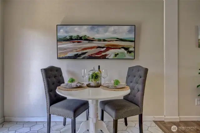 In kitchen eating space.