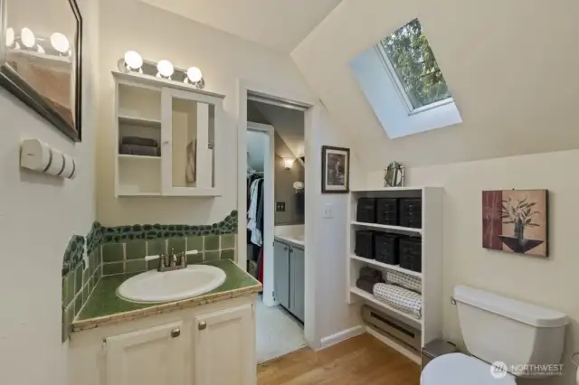 Bathroom skylight brings in soft, natural light all day long