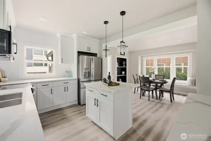 This amazing kitchen opens right up to the dining room. Kitchen is equipped with all stainless steel appliances.