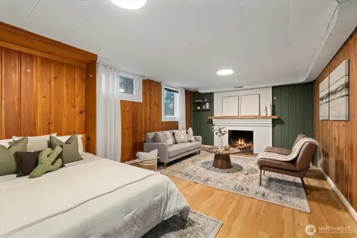 Basement bedroom can also serve as a family room