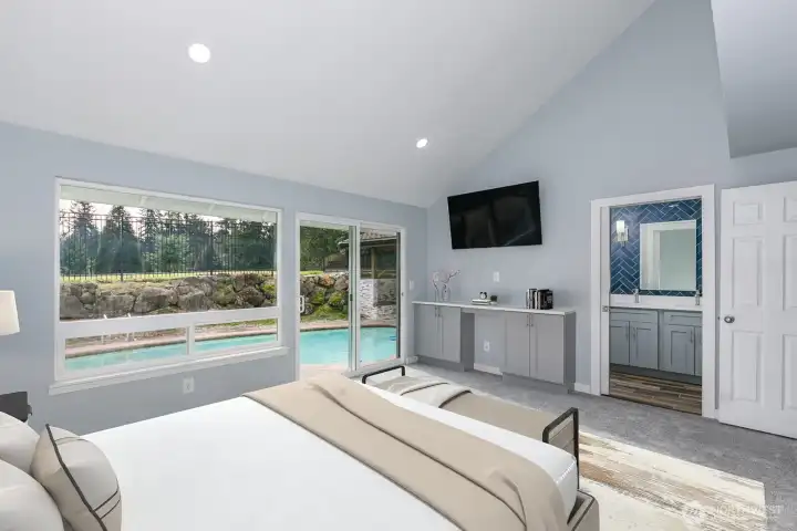 Primary Bedroom on main floor.  New carpet and new bathroom.