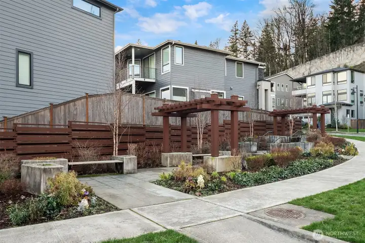 Passive Park with benches across the street from the house.