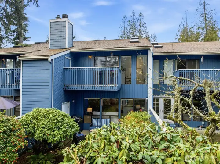 Lush foliage surrounds.