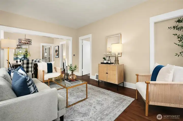 Living room and adjoining dining room make for easy entertaining.